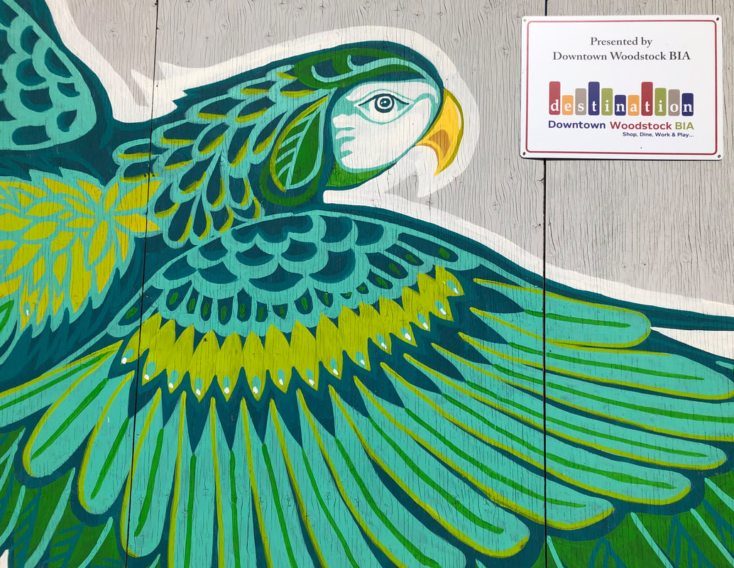 bird mural woodstock - painted by corryn bamber - presented by downtown woodstock bia
