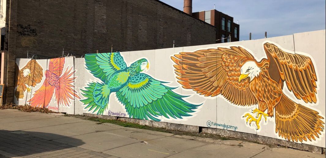 bird mural woodstock ontario painted by corryn bamber - presented by the downtown woodstock bia