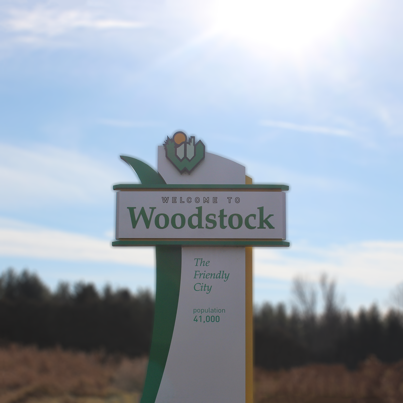 welcome to woodstock population sign - sign at edge of woodstock ontario - woodstock on population sign 