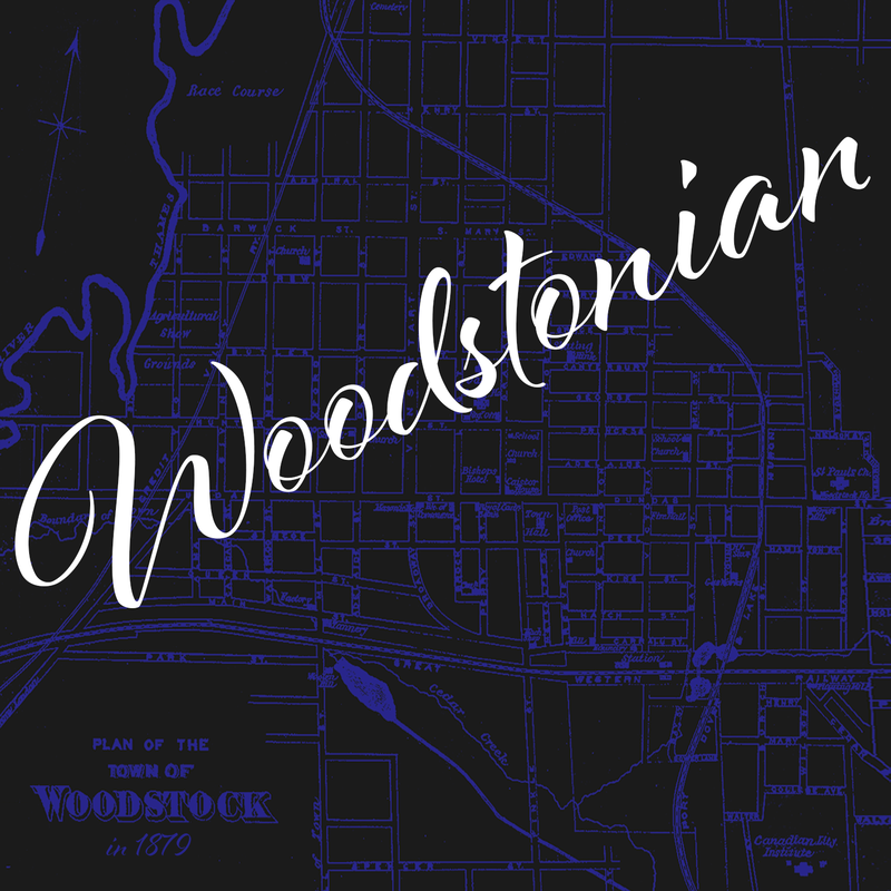 woodstonian map logo - map of woodstock ontario 1879 - woodstonian woodstock local history - woodstock ontario - woodstonian overlay on 1879 map of woodstock on